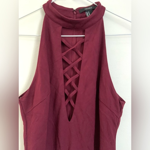Burgundy Laced Up Front Dress - Picture 2 of 5